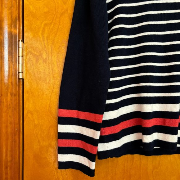 Liz Claiborne Lizsport Women's Black/White/Red Striped Sweater Size LARGE - Picture 3 of 9